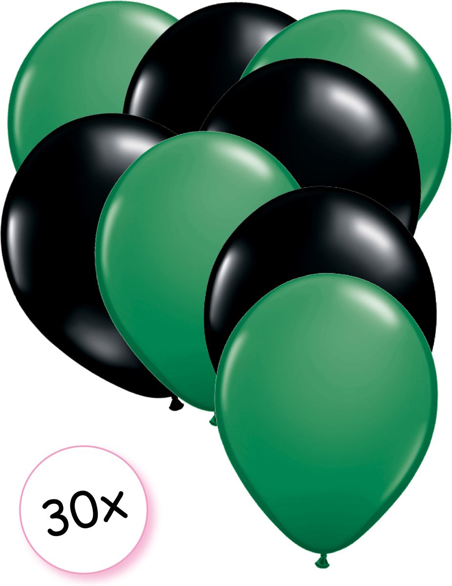 Ballonnen Groen & Zwart 30 stuks 27 cm